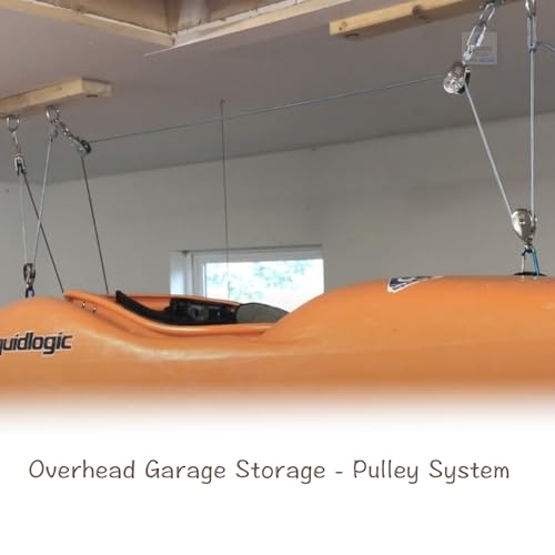 Heavy Rope Hoist Stainless Steel Pulley System with Storage Straps for Kayak Hanger Cargo Ceiling Storage Overhead Storage Watercraft Garage Storage Kayak Wall Hanging Sling Rope Tightening System