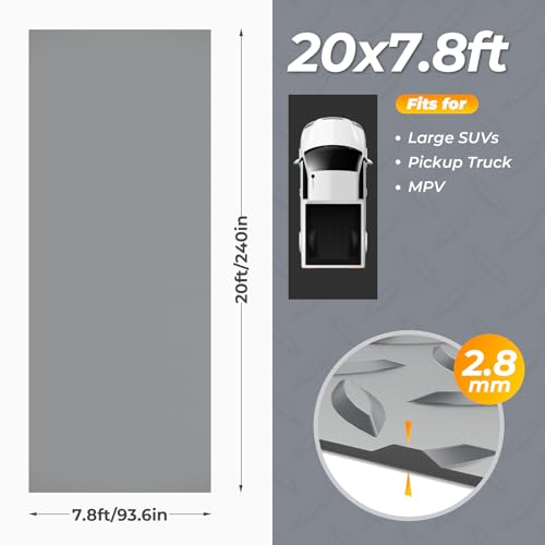 Geemax 7.8 x 20 FT Garage Floor Mat, 2.8mm Thickness Diamond Plate Vinyl Garage Flooring Roll for Under Car, Large Size 156 SQFT for Large SUVs, MPV, Pickup Truck