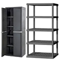 Sterilite 5 Shelf Plastic Storage Unit Bundled with Easy to Assemble Storage Cabinet for Garage, Pantry & Kitchen Organization, 4 Shelves, Gray