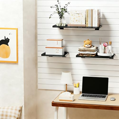 LYYUWE Heavy Duty Slatwall Shelf 24x12Inch, Steel Slatwall Accessories Storage Rack for Garage, Retail, Workshop (4, 24x12Inch)