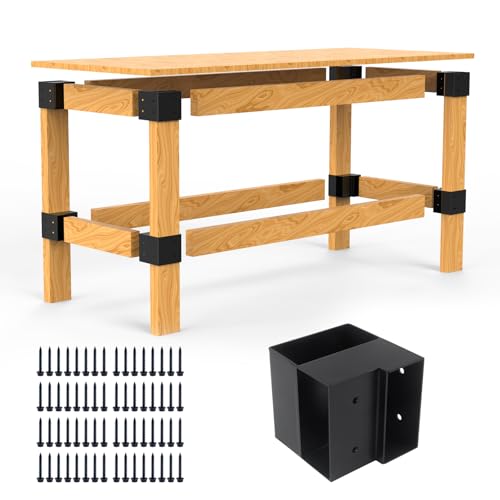 Heavy Duty Workbench Bracket Kit - 8 Pcs Steel 3-Way Right Angle Corner Brackets for DIY Custom Workbench, Shelving, Work Table, Fits 2x4 (Actual 1.5"x3.5") Wood