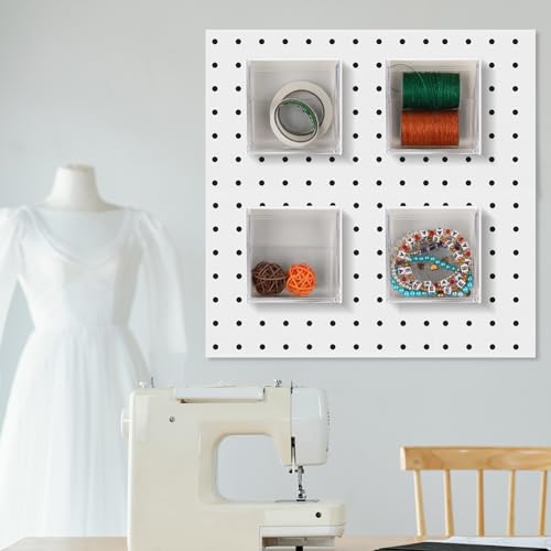 Soaoo 4 Pcs Small Pegboard Bins Magnetic Pegboard Containers clear Square Plastic Bins with Lids for Garage Workbench Workshop Room Organizing Craft Tool Hardware Small Parts Storage Accessories
