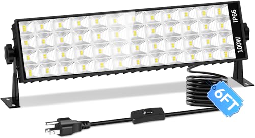 100W LED Shop Light 11000LM Ultra Brighter, Plug in Garage Light with On/Off Switch and 6FT Cord, 6000K IP66 Waterproof Workshop Bay Lighting for Garage Workbench Warehouse Factory Yard Outdoor