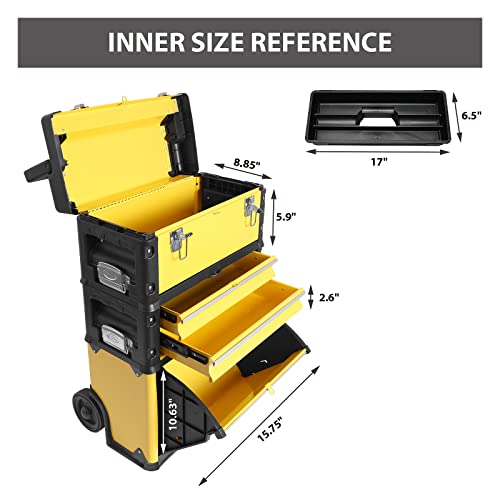 BIG RED Stackable Portable Metal Tool box Organizer with Wheels and 2 Drawers, Rolling Upright Trolley Tool Chest for Garage or Workshop,Yellow,ATRJF-C305ABDYR