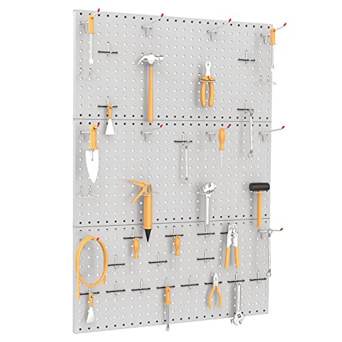 TORACK 3 PCS Metal Pegboard Panels(12x24 inch) for Wall Garage Utility Tools Storage Pegboard for Workbench, Modular Peg Board Tool Organizer Boards(Pack of 3, Grey)
