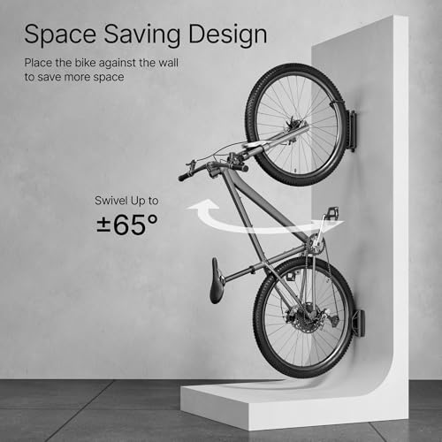PEGZONE Bike Rack Garage, Heavy Duty Swivel Bike Wall Mount, Holds 77 Lbs, Bike Hangers for Garage, Adjustable Indoor Bike Storage for Bedroom Home Office, 1 Pack