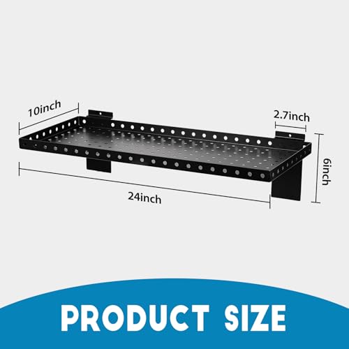 SINCHEEWAY Slatwall Shelves 24 Inch, Slatwall Accessories for Retail, Garage, Home Storage, Heavy Duty Slat Wall Hanging Shelf (2, Black)