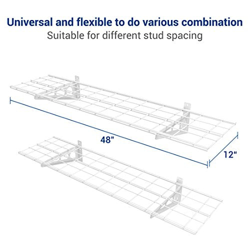FLEXIMOUNTS WR14-SBA 1' x 4' Wall Shelf Garage Storage Rack (2 Pack), White, 12" x 48"
