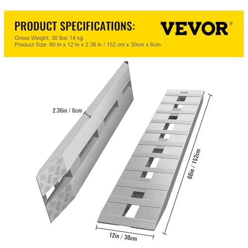 VEVOR Aluminum Ramps, 60" L x 12" W, 2Pcs