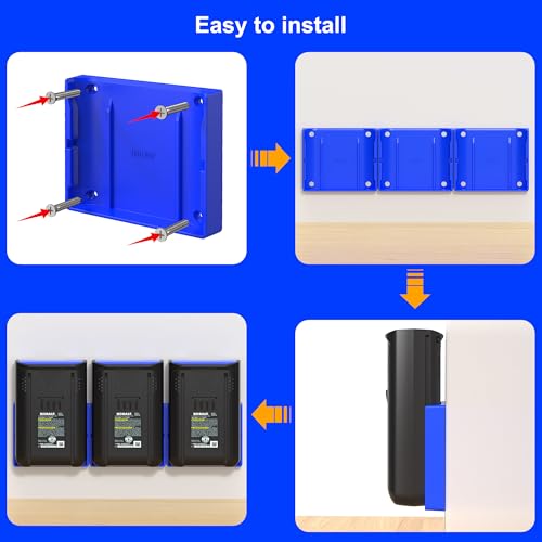 4 Pack Battery Holder Wall Mount Compatible with Kobalt 40V Batteries - Secure Storage Organizer for Kobalt 40V Power Tool Batteries, Garage Wall Mount Storage