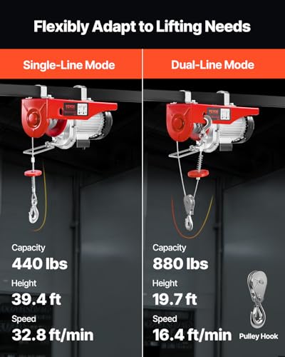 VEVOR 880lbs Electric Hoist with Wireless Remote Control, 110v Electric Hoist with Remote Control, 40ft/20ft Lifting Height Motor, for Garage Warehouse Factory