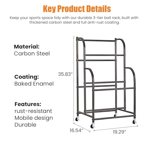 ShelfElites Basketball Rack with Wheels - Space-Saving Vertical Ball Storage for Basketball, Football, Soccer, Rolling Ball Rack for Garage & Outdoor, Heavy-Duty Ball Holder Organizer