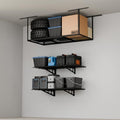 FLEXIMOUNTS Garage Storage Bundle – 2-Pack 2x4ft Wall Mounted Floating Shelves 24"x48"& 3x6ft Adjustable Overhead Ceiling Rack 72"x36"x40", 450lbs Capacity, Black