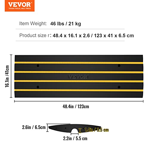 VEVOR Car Driveway Rubber Curb Ramps Heavy Duty 33069lbs Capacity Threshold Ramp 2.6 Inch High Cable Cover Curbside Bridge Ramp for Loading Dock Garage Sidewalk (1-Channel, 1Pack-Curb Ramp)