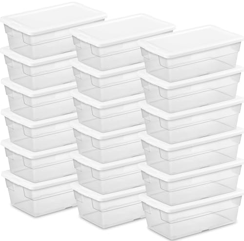 Sterilite 6 Quart Clear Storage Bins with Lids, 18-Pack Plastic Storage Containers, Clear Stackable Storage Bins Box for Closet, Garage, Classroom, Home Organization and Storage, Cloth Included