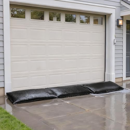 VEVOR Flood Barrier, 10 Pack, 1.4 x 2.7 ft Flood Bags with Bucket, Water Absorbent Barrier Activated by Water, Sandless Sandbags Blockage, Flooding Prevention Bags for Door, Basement, Garage