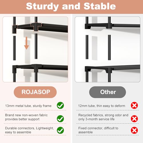 ROJASOP 10 Tier Shoe Rack with Covers,Large Capacity Stackable Tall Shoe Shelf Storage to 50-55 Pairs Shoes and Boots Sturdy Metal Free Standing Shoe Rack Organizer for Closet Entryway Garage