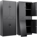 BESFUR Metal Storage Cabinet with a Drawer 4 Doors and 2 Adjustable Shelves Garage Storage Cabinet with Lock 71" Office Storage Cabinets Locking Cabinets for Garage Office Shop Home (Black)