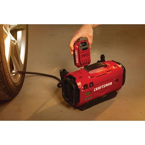 CRAFTSMAN V20 Tire Inflator Portable Air Compressor, Car Air Pump, 3 Modes Tire Pump: Cordless, 120V Corded, and 12V Car Adapter, Battery Sold Separately (CMCE520B)
