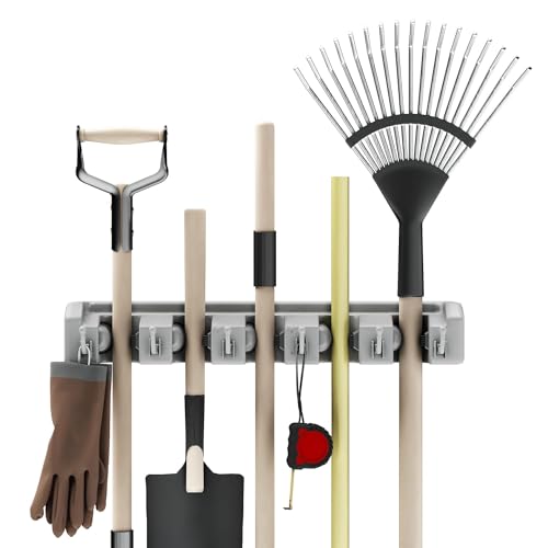 Wall Organizer with Adjustable Slots and Hooks - Wall-Mounted Tool and Broom Holder - Organization and Storage for the Kitchen and Garage by Stalwart