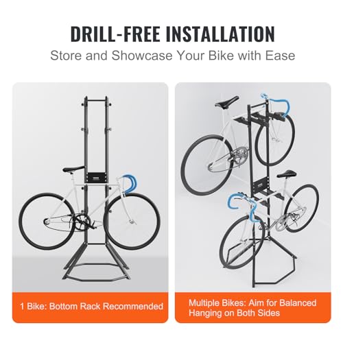 VEVOR 4 Bike Rack Garage Storage, Free Standing Gravity Wall Vertical Bike Stand, Sturdy Steel & Easy Assemble, for Road, MTB, and Hybrid Bicycles, Holds Up to 260 Lbs