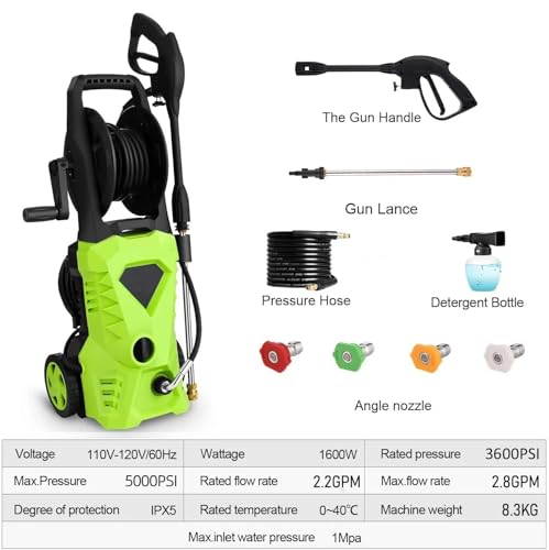 Imdot 5000PSI Electric Pressure Washer 2026 2.8GPM High Power Washer with 4 Pressure Nozzle and Soap Bottle for Home, Car Washing, Fence Cleaning, Patio (Green)