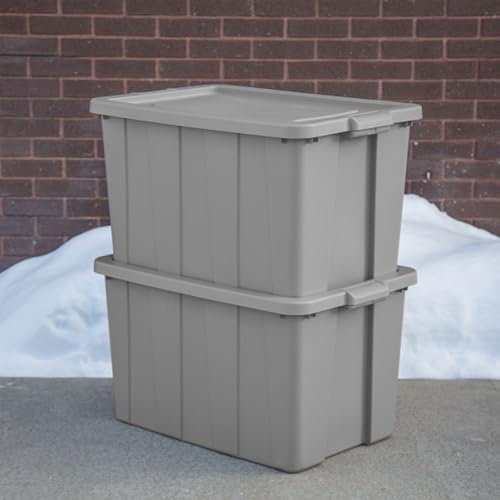 Sterilite Tuff1 30 Gallon Plastic Stackable Temperature and Impact Resilient Basement/Garage/Attic Storage Tote Container Bin with Lid, Gray (16 Pack)