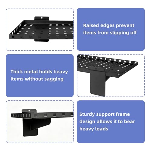 MOLIGOU 2 Pcs Metal Slatwall Shelves, 24 x 10 inch Heavy Duty Slat Wall Hanging Shelf, Slatwall Organizer Shelves for Garage, Retail, Home Storage