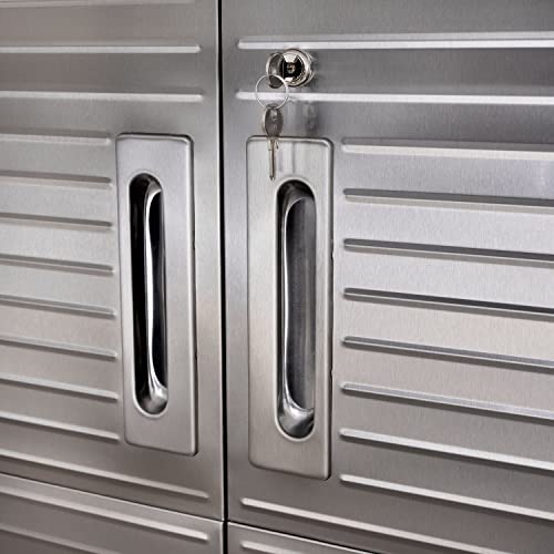 Seville Classics UltraHD 2-Piece Heavy Duty Mega Solid Steel Metal 2-Door Lockable Stacker Wall Storage, Cabinet Set Organizer for Garage, Office, Classroom, Red, 30" W x 18" D x 90.5" H