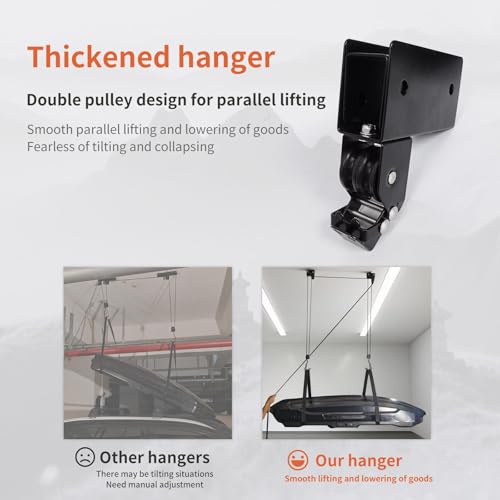 2026 Upgrade Cargo Box Garage Pulley System, Heavy-Duty Aluminum Ceiling Hoist, 125 lbs Capacity Overhead Storage Lift for Cargo Box, Kayak, Ladder, Bike, Black, Fits 10-18ft Ceilings
