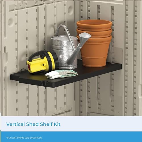 Suncast 2 Pack Vertical Shed Shelf Kit, Space Saving Shelving for Wall Mount Outdoor Storage Structures, 27.75" W x 14.5" D x 1.25" H, Black