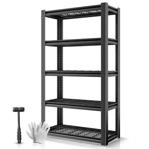Auto Dynasty 5-Tier Storage Shelves, 72" H Heavy Duty(3000LBS Capacity) Adjustable Garage Shelving, Metal Storage Utility Rack Shelf Unit for Pantry Kitchen Warehouse, 72" H x 35" W x 16" D, Black
