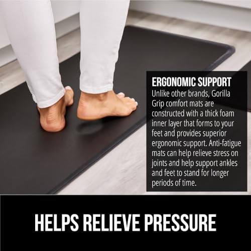 GORILLA GRIP Comfortable Cushioned Kitchen Mats for Floor, 1/2 Inch Thick Ergonomic Standing Desk Anti Fatigue Mat, Waterproof and Stain Resistant Pebbled Top, Padded Foam Rug, 17x24 + 17x48, Black