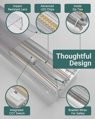 Sunco Garage Lighting, LED Shop Lights for Workshop 4ft, 8 Inch Width Warehouse Industrial Prisma Wraparound, 7200 LM, 60W, Selectable CCT 4000K/5000K/6000K, 120V-277V, Non-Dimmable ETL 4 Pack