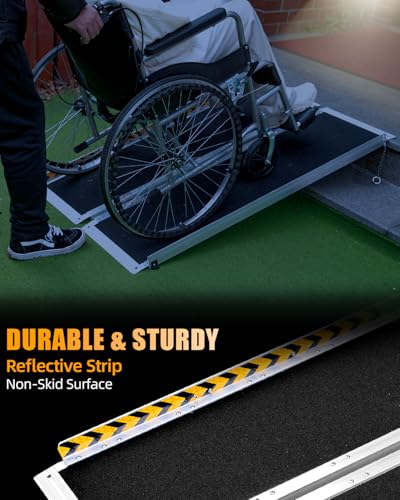 VNN Portable Wheelchair Ramp 4FT, Non-Slip Aluminum Ramps for Wheelchairs for Home, Handicap Wheelchair Ramps for Home Steps, Aluminum Loading Dock Plates, Doorways, Black