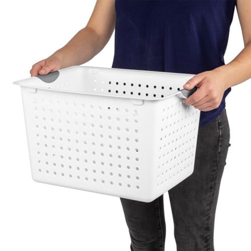 Sterilite 6-Pack Deep Ultra Basket, Open Top Plastic Storage Organizer, White - Large Containers for Organizing Pantry Shelves, Kitchen Cabinets, Laundry Areas, Dorm Rooms, and Classrooms