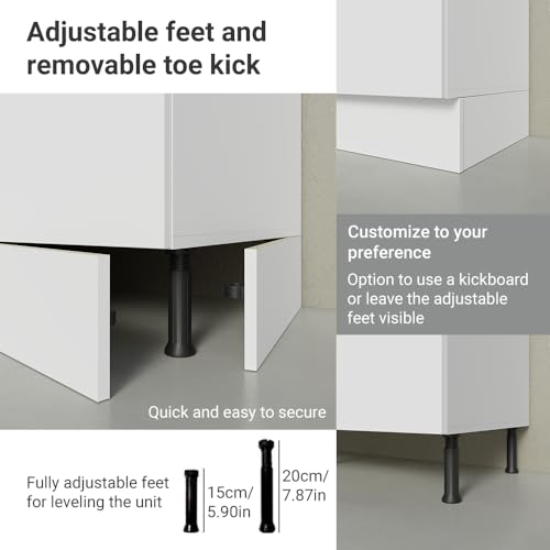 Madesa Garage and Utility Room Storage Cabinet, 78 Inch Wooden Base Unit with 3 Drawers 4 Doors and Adjustable Feet, White