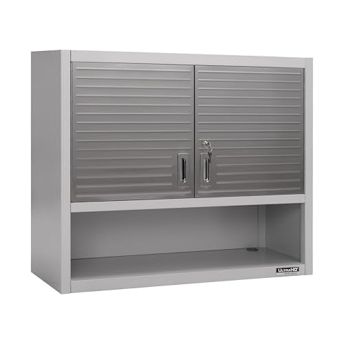 Seville Classics UltraHD Solid Steel Lockable Storage Wall Cabinet w/Adjustable Shelves for Garage, Warehouse, Office, Classroom, 36" W x 12" D x 30" H, Granite