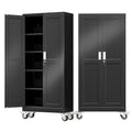 AUEYTVR 71" Metal Garage Storage Cabinet with Wheels and Locking Doors and Tall Rolling Steel Tool Cabinet with 4 Adjustable Shelves for Garage,Home,Office,Shop (Black, 71''H x 30''W x15''D)