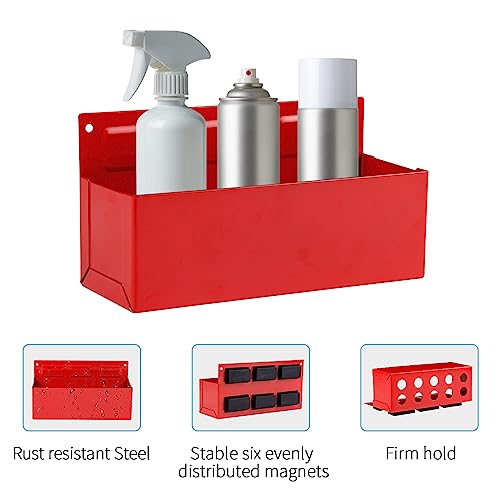 Rechabite Magnetic Aerosol Spray Can Holder, Magnet Toolbox Bottle Holder, Tool Box Storage Rack for Garage and Home, Craft Workspace, Mechanic Paint Bottle Can Organizer, Red, 3"x8.3"