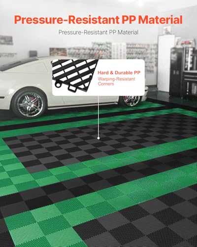 VEVOR Interlocking Drainage Mat, 12” x 12” Modular Interlocking Cushion, 55 Pcs Splicing Drainage Mats, Non-Slip PP Drainage Floor Tile and Shower Mat, for Garage, Garden, Kitchen & Outdoor, Black