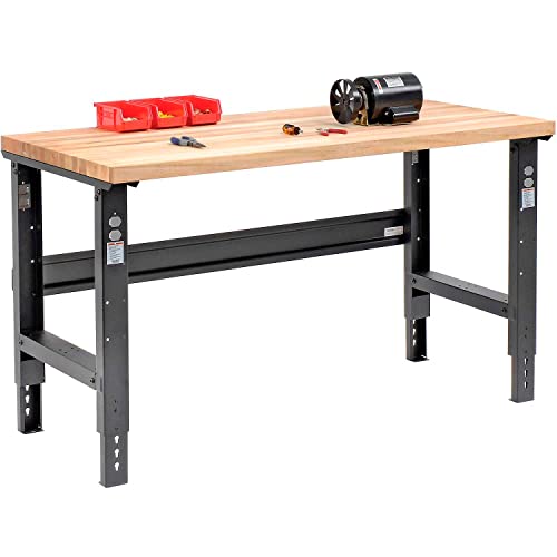 Global Industrial Adjustable Height Workbench C-Channel Leg, 60" W x 30" D, 1-1/2" Birch Top with Square Edge, 2000 Lbs. Capacity, Black Frame, Industrial Workbench