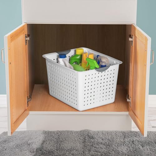Sterilite 6-Pack Deep Ultra Basket, Open Top Plastic Storage Organizer, White - Large Containers for Organizing Pantry Shelves, Kitchen Cabinets, Laundry Areas, Dorm Rooms, and Classrooms