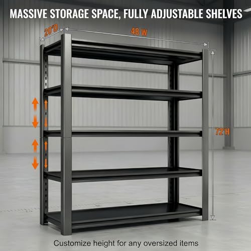 Lionhon 3500 LBS Storage Shelves,Garage Shelves,5-Tier Adjustable Shelving Units and storagefor Garage, Basement, Warehouse, Pantry 48" W x 20" D x 74" H,Black