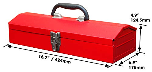 BIG RED TB102 Torin 16" Hip Roof Style Portable Steel Tool Box with Metal Latch Closure, Red