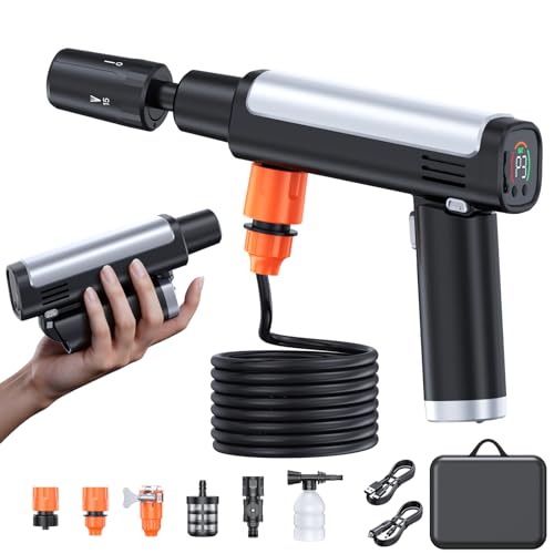 Foldable Pressure Washer Portable Battery Washer with 5-in-1 Nozzle, 3 Levels & LCD Display, Handheld Washer for Car, Bike, Patio & Camping (Black)