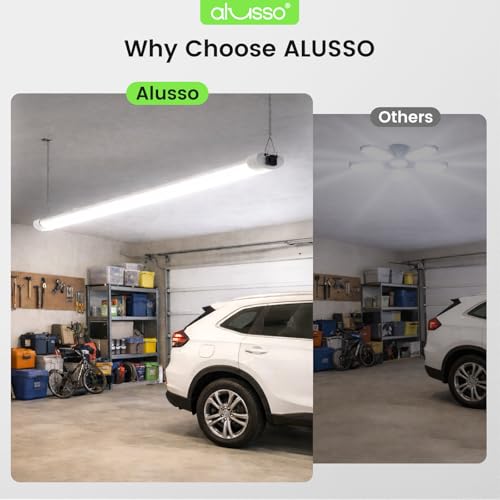 ALUSSO® LED Shop Lights 4FT for Garage, 4800LM Adjustable 20W/30W/40W, 5CCT 2700K 3000K 4000K 5000K 6500K, 120V, Warm to Cool Daylight Linkable Shop Lights for Workshop, ETL, 2 Pack