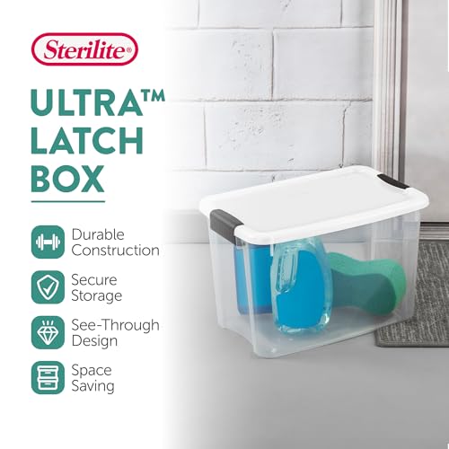 Sterilite 6-Pack 30 Quart Ultra Latch Box, Clear Storage Organizer Bins with Latching Lids - Stackable Plastic Containers for Home Organization in Garage, Attic, Basement, and Closet