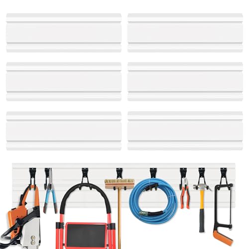 COLCUT 6PCS Slatwall Panel, Slat Wall Paneling System for Garage, PVC Garage Wall Organizer 6"x24", Slatwall Board for Workshop Organization, Retail Display, Easy Installation,White