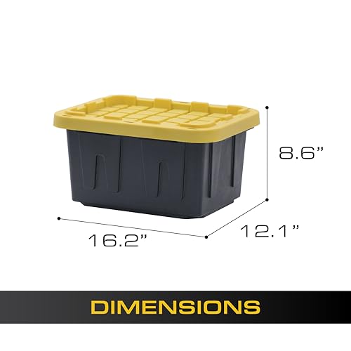 BLACK & YELLOW 5-Gallon Tough Storage Containers with Lids, Stackable, Extremely Durable, [4-Pack]